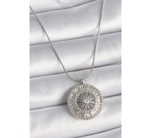 316L Çelik Gümüş Renk Zirkon Taşlı 12 Burç Madalyon Model Kadın Kolye