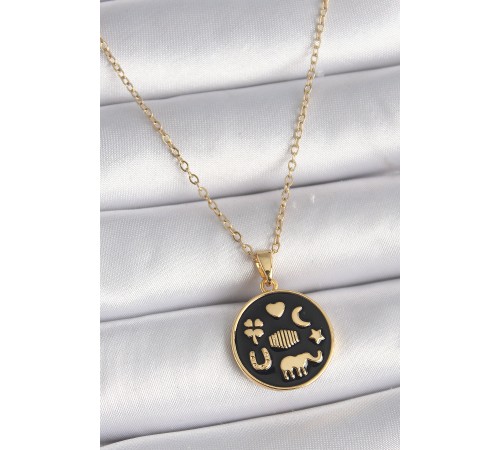 316L Çelik Gold Renk Siyah Şans Kolyesi 316L Çelik Gold Renk Siyah Şans Kolyesi