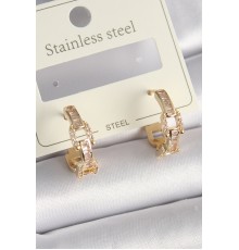 Pirinç Gold Renk Zirkon Taşlı Zincir Model Kadın Küpe