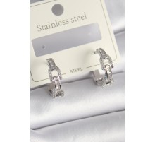 Pirinç Gümüş Renk Zirkon Taşlı Zincir Model Kadın Küpe