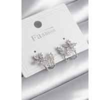 Pirinç Gümüş Renk Zirkon Taşlı Çiçek Model Kadın Küpe