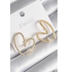 Pirinç Gold Renk Zirkon Taşlı Yılan Kalp Model Kadın Küpe