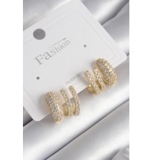 Pirinç Gold Renk Zirkon Taşlı Kadın Küpe