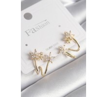 Pirinç Gold Renk Zirkon Taşlı Çiçek Model Kadın Küpe