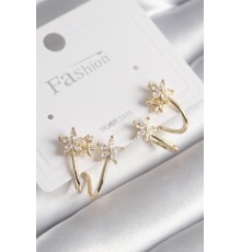 Pirinç Gold Renk Zirkon Taşlı Çiçek Model Kadın Küpe