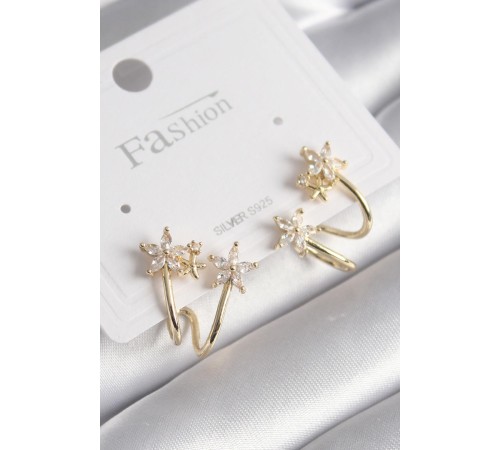 Pirinç Gold Renk Zirkon Taşlı Çiçek Model Kadın Küpe Pirinç Gold Renk Zirkon Taşlı Çiçek Model Kadın Küpe