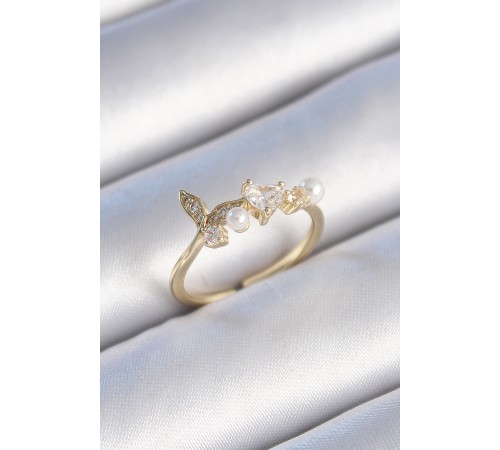 Pirinç Gold Renk Zirkon Taşlı Kalp Yaprak Model İnci Detay Kadın Yüzük Pirinç Gold Renk Zirkon Taşlı Kalp Yaprak Model İnci Detay Kadın Yüzük