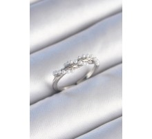 Pirinç Gümüş Renk Sarmal İnci Model Kadın Yüzük