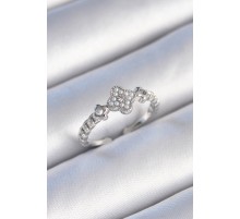 Pirinç Gümüş Renk İncili Yonca Model Zirkon Taş Detaylı Kadın Yüzük