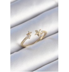 Pirinç Gold Renk Zirkon Taş Detay Yıldız Model Kadın Yüzük