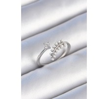 Pirinç Gümüş Renk Zirkon Taşlı İncili Yaprak Model Kadın Yüzük