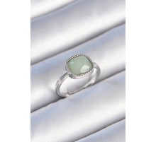 Pirinç Gümüş Renk Yeşil Kare Mineli Kadın Yüzük