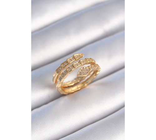 Pirinç Gold Renk Zirkon Taşlı Yılan Model Kadın Yüzük Pirinç Gold Renk Zirkon Taşlı Yılan Model Kadın Yüzük