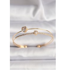 Pirinç Gold Renk Zirkon Taşlı Kalp Model Kadın Bileklik