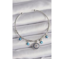 Pirinç Gümüş Renk Sallantı Zirkon Taşlı Nazar Boncuk Figür Charm Bileklik