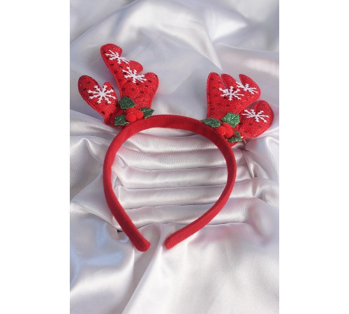 Yılbaşı Temalı Kar Tanesi İşleme Detay Geyik Boynuzu Figürlü Taç