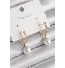 Pirinç Gold Renk Zirkon Taşlı Sallantı İnci Model Kadın Küpe