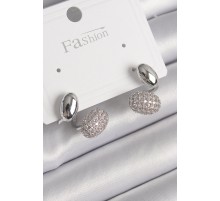 Pirinç Gümüş Renk Zirkon Taşlı Bombeli Model Kadın Küpe