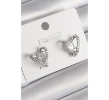 Pirinç Gümüş Renk Zirkon Taşlı Kalp Model Kadın Küpe