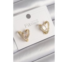 Pirinç Gold Renk Zirkon Taşlı Kalp Model Kadın Küpe