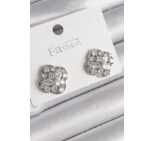 Pirinç Gümüş Renk Zirkon Taşlı Yonca Model Kadın Küpe