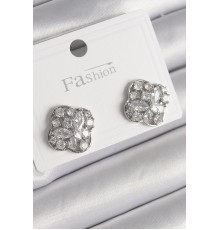 Pirinç Gümüş Renk Zirkon Taşlı Yonca Model Kadın Küpe