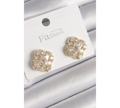 Pirinç Gold Renk Zirkon Taşlı Yonca Model Kadın Küpe Pirinç Gold Renk Zirkon Taşlı Yonca Model Kadın Küpe