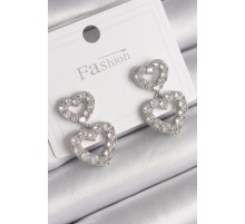 Pirinç Gümüş Renk Zirkon Taşlı Sallantı Kalp Model Kadın Küpe