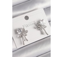 Pirinç Gümüş Renk Zirkon Taşlı Kurdele Model Kadın Küpe