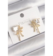 Pirinç Gold Renk Zirkon Taşlı Kurdele Model Kadın Küpe