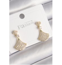Pirinç Gold Renk Zirkon Taşlı Motif Model Kadın Küpe