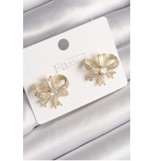 Pirinç Gold Renk Zirkon Taşlı Fiyonk Model Kadın Küpe