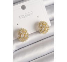 Pirinç Gold Renk Zirkon Taşlı Kadın Küpe