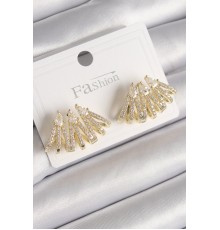 Pirinç Gold Renk Zirkon Taşlı Deniz Kabuğu Model Kadın Küpe