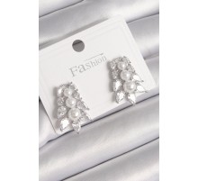 Pirinç Gümüş Renk Zirkon Taşlı Yaprak Model İnci Detay Kadın Küpe