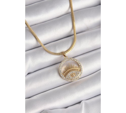 316L Çelik Gold Renk İtalyan Zincir Zirkon Taşlı Göz Model Kadın Kolye 316L Çelik Gold Renk İtalyan Zincir Zirkon Taşlı Göz Model Kadın Kolye