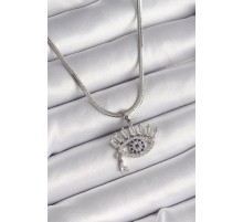 316L Çelik Gümüş Renk İtalyan Zincir Zirkon Taşlı Göz Model Kadın Kolye