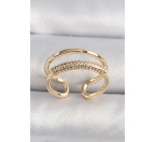 Pirinç Gold Renk Zirkon Taşlı Kadın Yüzük