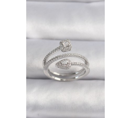 Pirinç Gümüş Renk Zirkon Taşlı Ok Model VIP Seri Kadın Yüzük