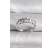 Pirinç Gümüş Renk Zirkon Taşlı İnci Detay VIP Seri Kadın Yüzük