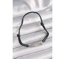 Siyah Renk İpli Asansör Zirkon Taşlı Gümüş Messika Model Kadın Bileklik