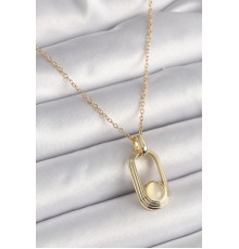 316L Çelik Zincir Gold Renk Beyaz Kedi Göz Model Kadın Kolye