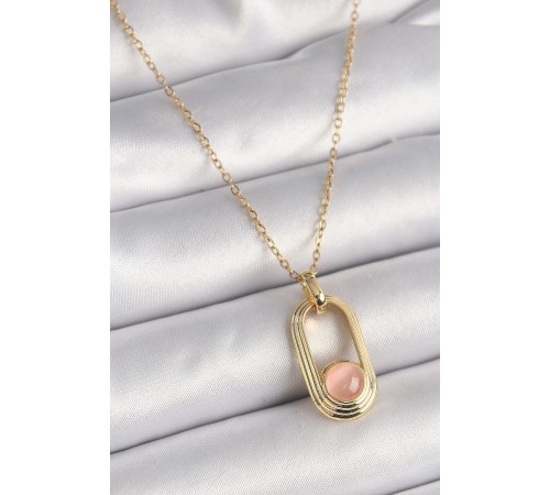 316L Çelik Gold Renk Pembe Kedi Göz Model Kadın Kolye 316L Çelik Gold Renk Pembe Kedi Göz Model Kadın Kolye