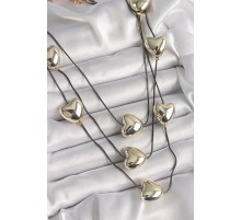 Pirinç Füme Renk Zincir 3D Gold Renk Kalp Model Kadın Kolye