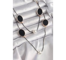 Pirinç Siyah Renk Zincir İnci Detaylı Çoklu Kadın Kolye