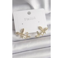 Pirinç Gold Renk Zirkon Taşlı Kelebek Model Kadın Küpe