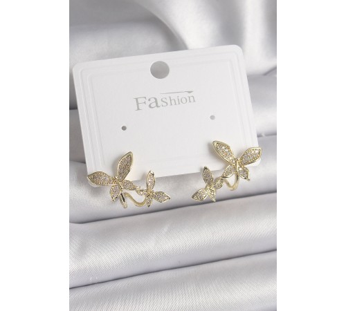 Pirinç Gold Renk Zirkon Taşlı Kelebek Model Kadın Küpe Pirinç Gold Renk Zirkon Taşlı Kelebek Model Kadın Küpe