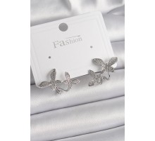 Pirinç Gümüş Renk Zirkon Taşlı Kelebek Model Kadın Küpe