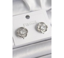 Pirinç Gümüş Renk Zirkon Taşlı Yonca Model Kadın Küpe