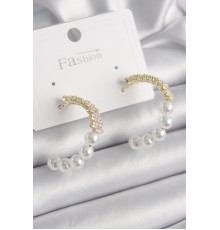 Pirinç Gold Renk İncili Zirkon Taşlı Halka Model Kadın Küpe